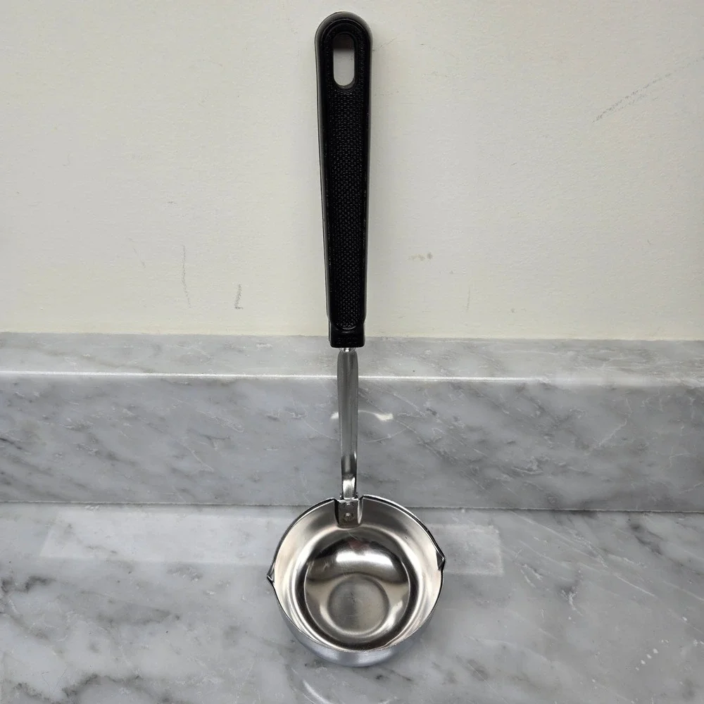 Vintage EKCO Stainless Steel Double Spout Ladle Serving Spoon Black Handle Retro